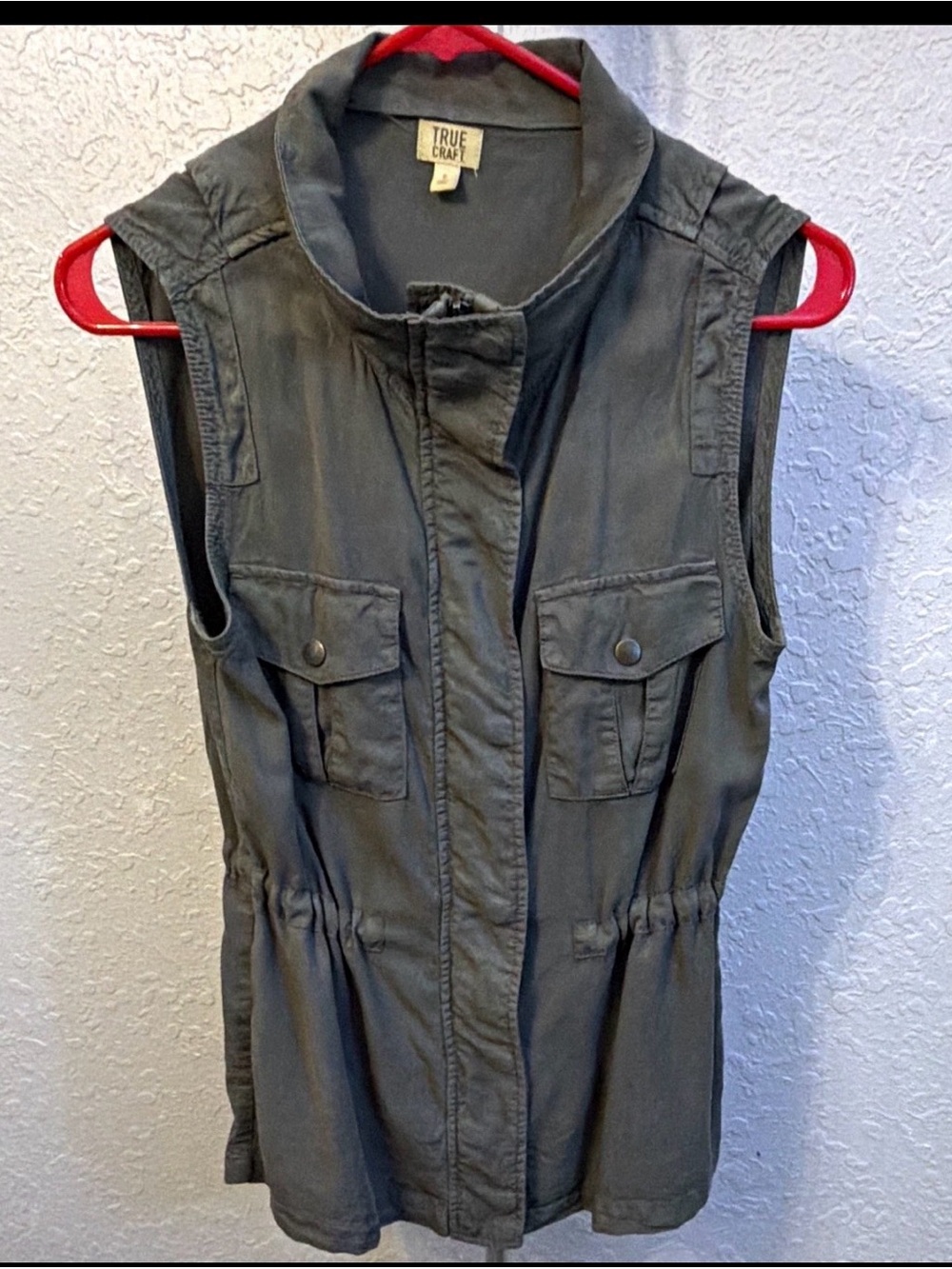 True Craft Olive Green Utility Vest with Front Snap Pockets